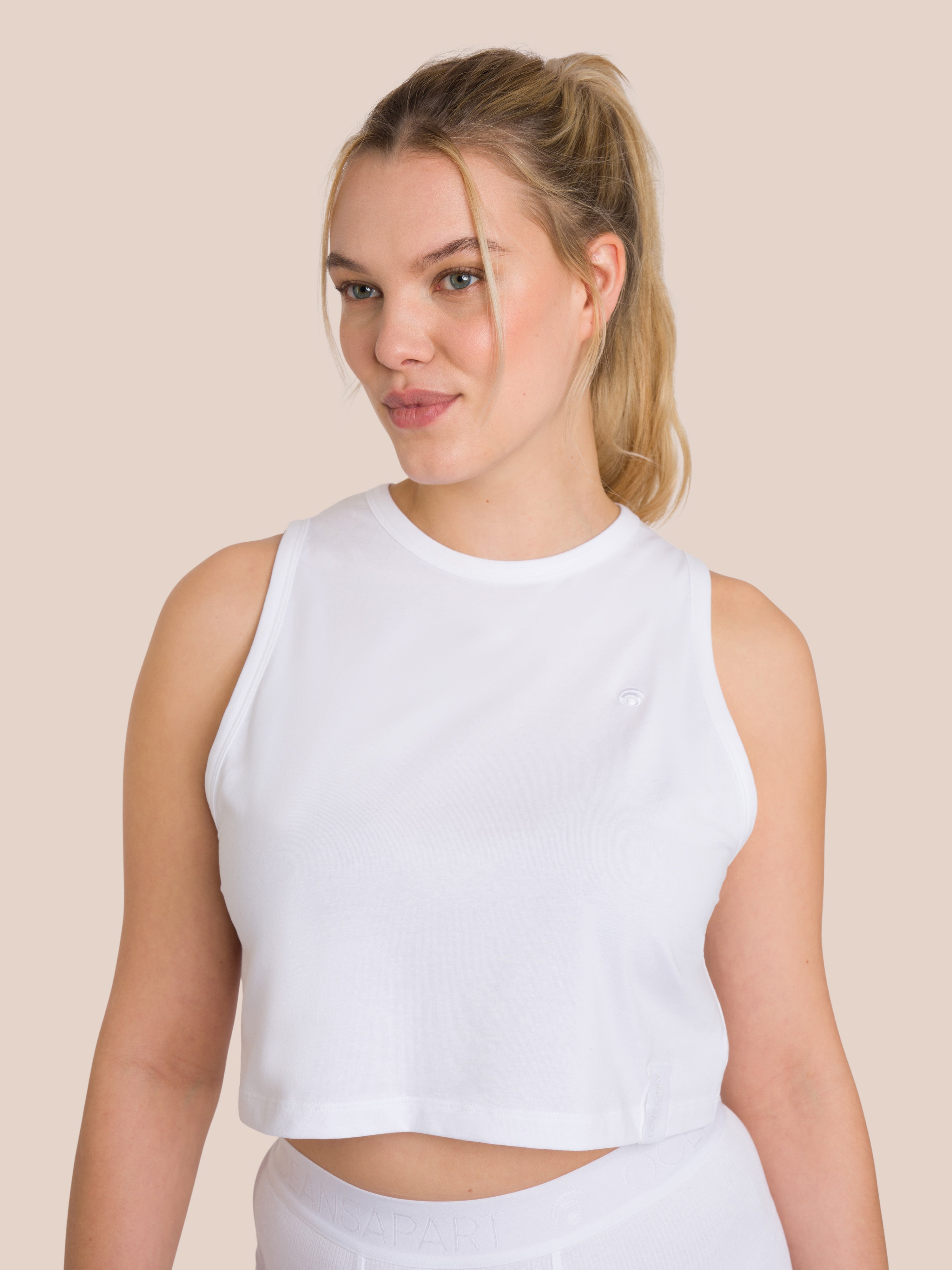 Ariel Cropped Tank Top - Yoga Tank Top - White