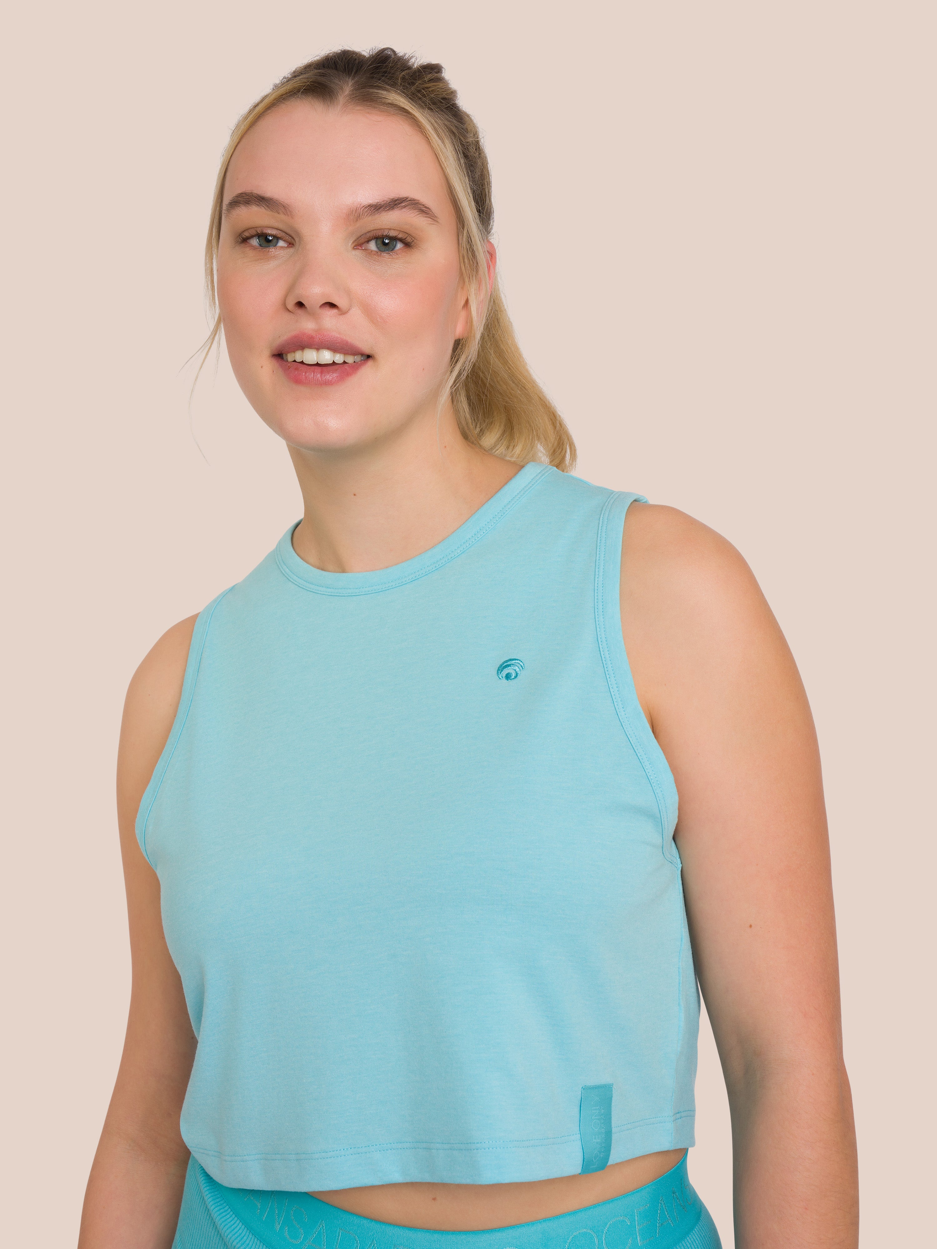 Ariel Cropped Tank Top - Yoga Tank Top - Blue