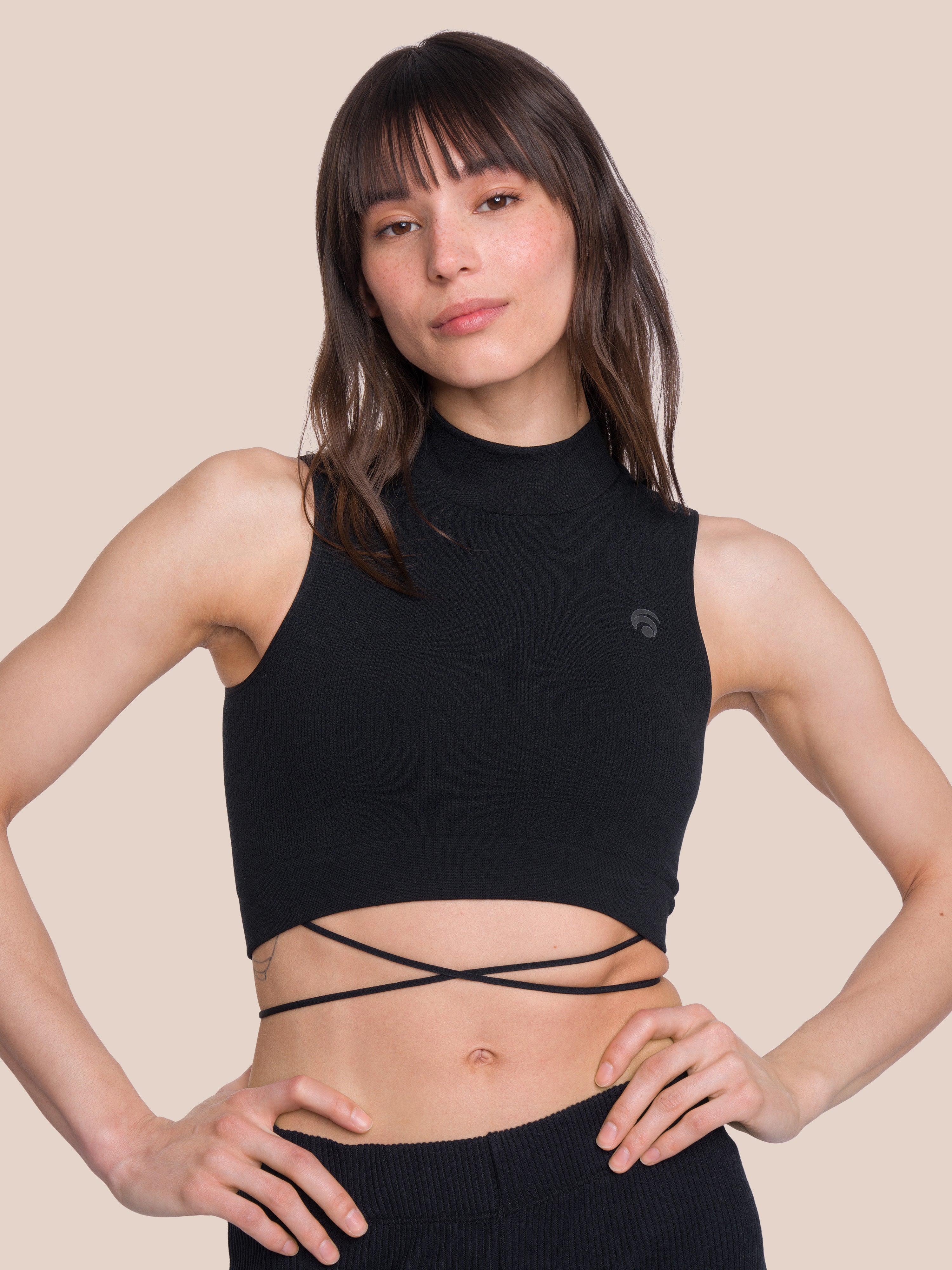 Marly Turtleneck Top - Yoga Top - Black