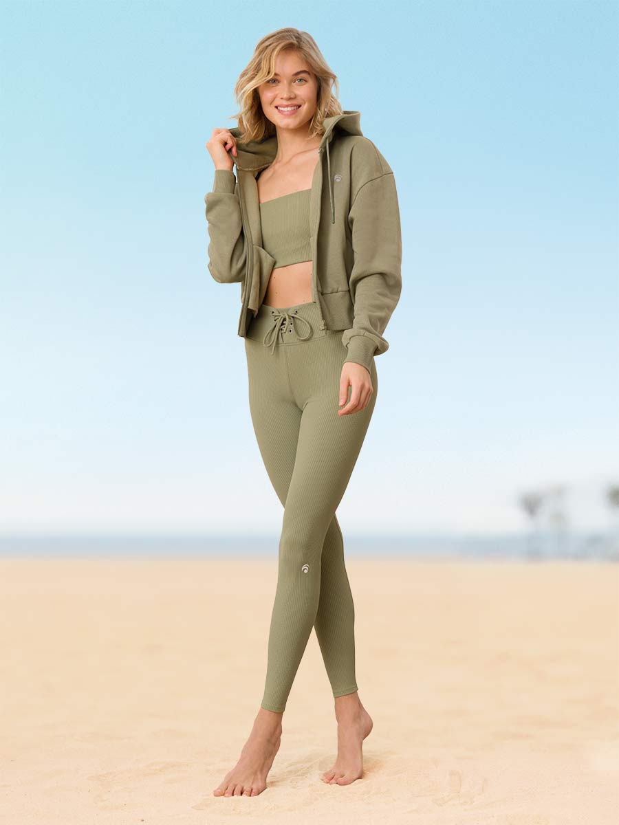 Trixy Zip Set Deluxe - Soft Khaki - Yoga Set