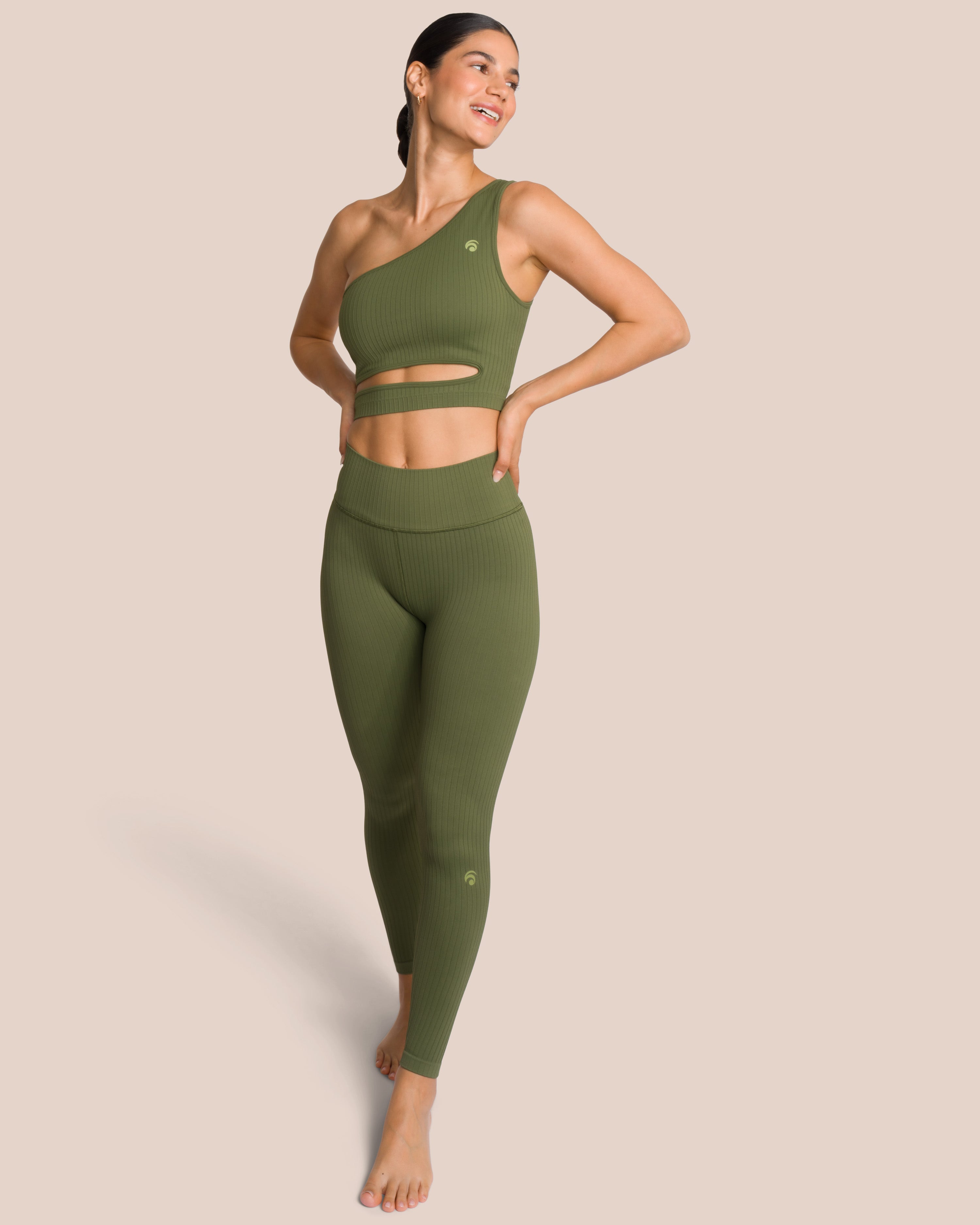Elodie Asymmetric Set - Deep Pine Green - Yoga Set