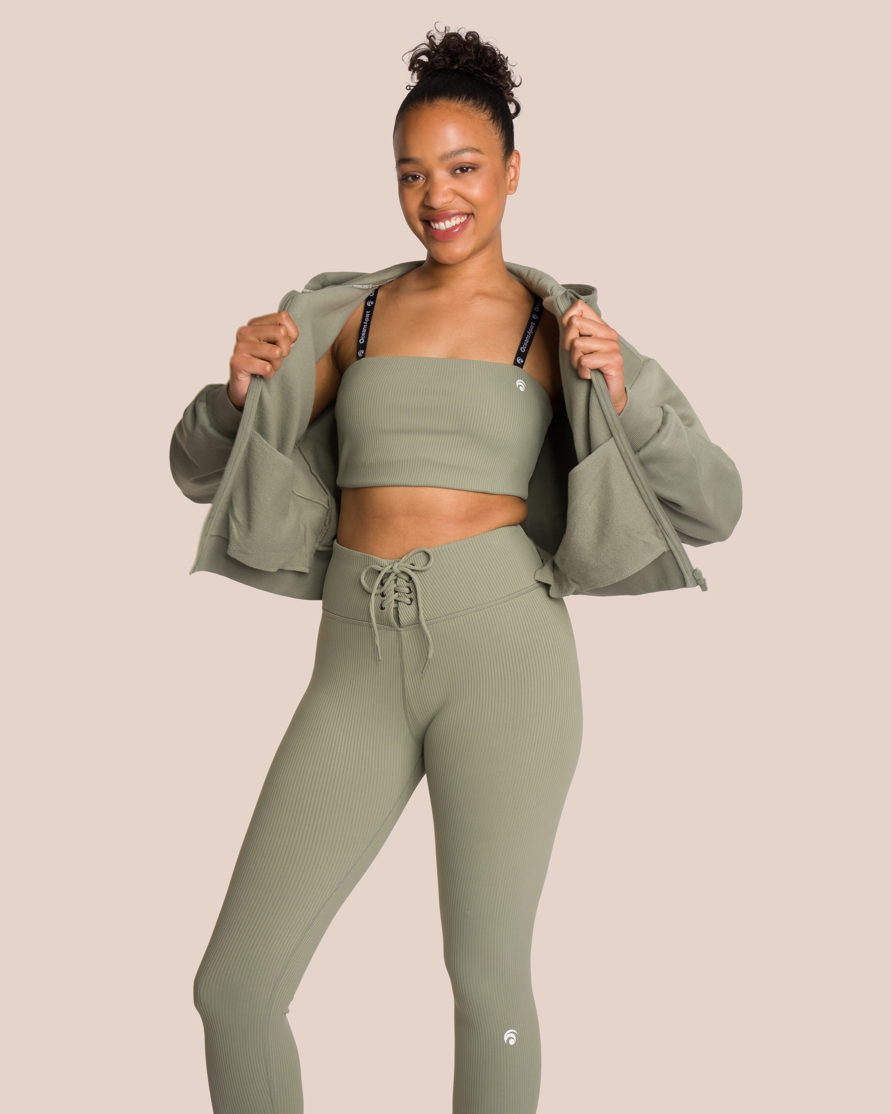 Trixy Zip Set Deluxe - Soft Khaki - Yoga Set