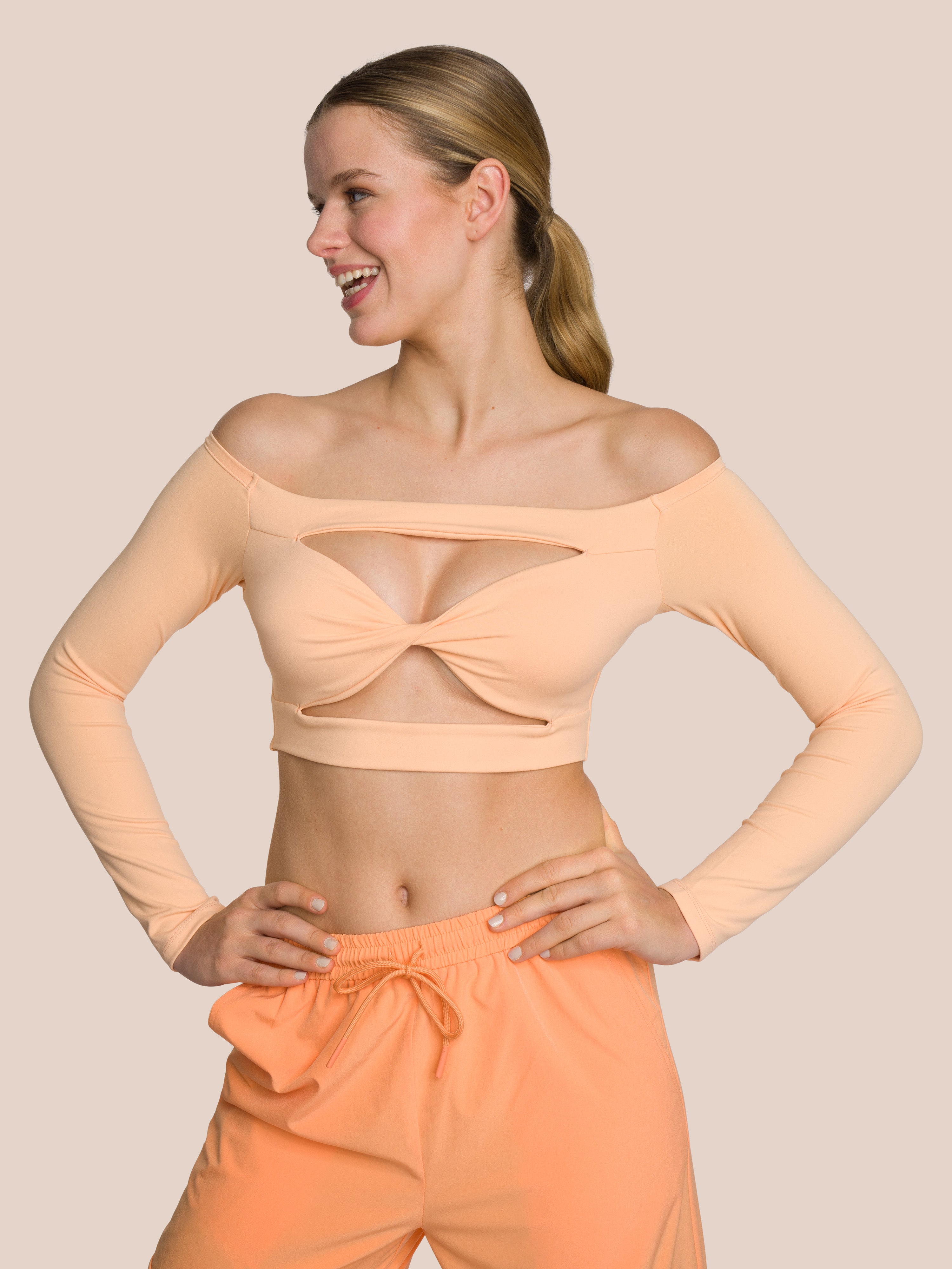 Three-Piece Cut Out Shirt Set Deluxe - Soft Tropical Orange