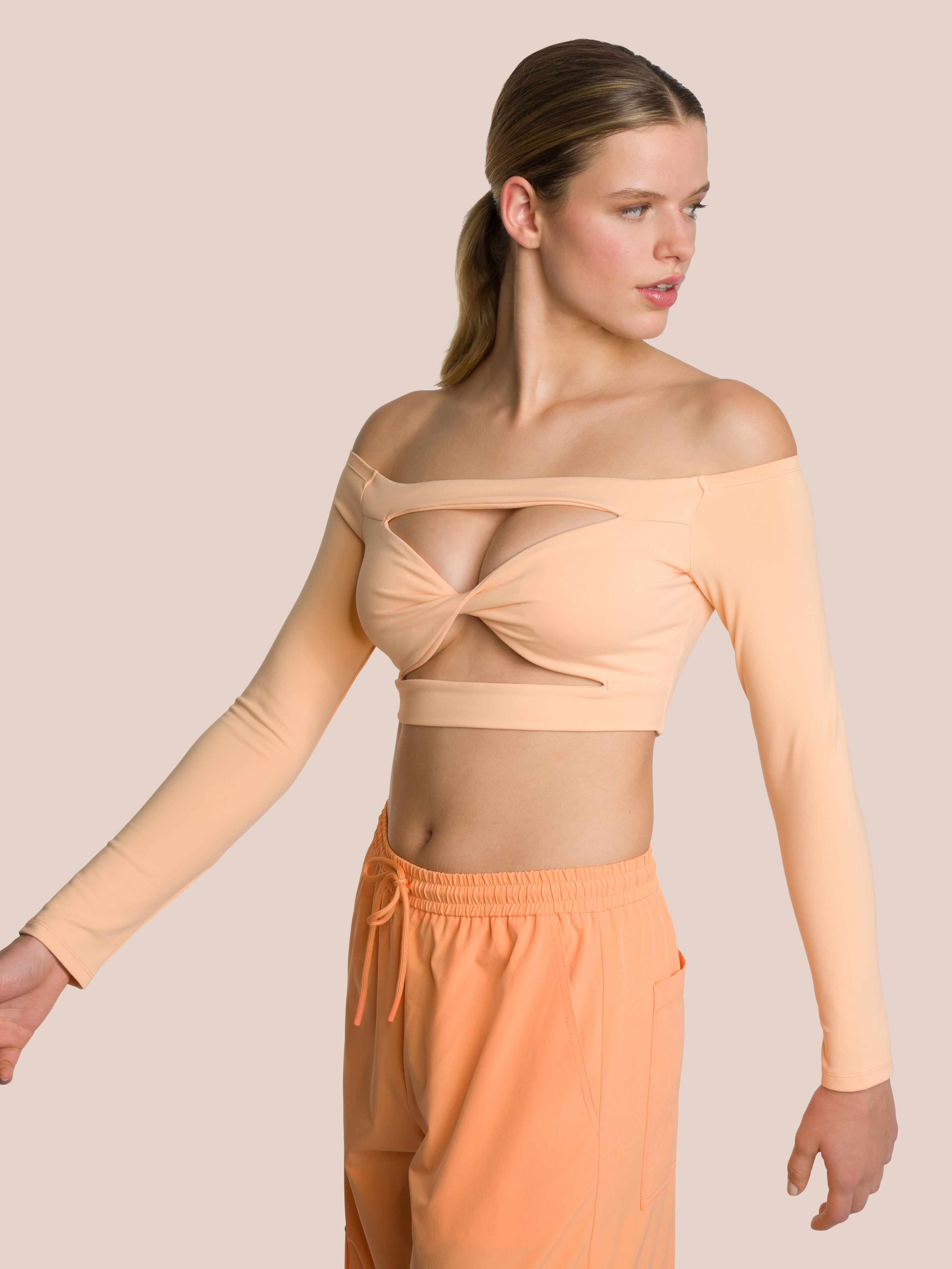Three-Piece Cut Out Shirt Set Deluxe - Soft Tropical Orange