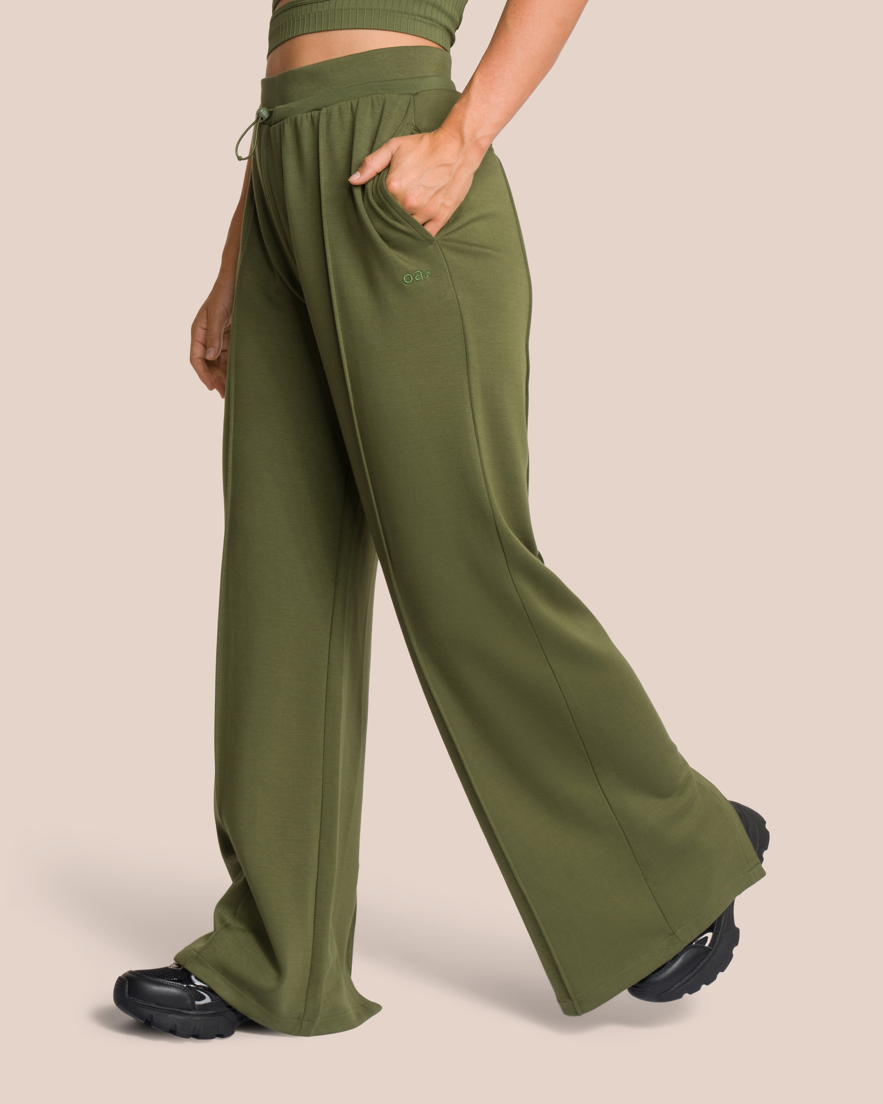 Elodie Asymmetric Wide Leg Set - Deep Pine Green