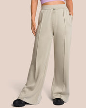 Elodie Asymmetric Wide Leg Set - Tan & Misty Lavender