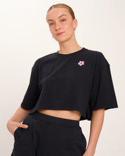 Lola Cropped Sweat Set - Black