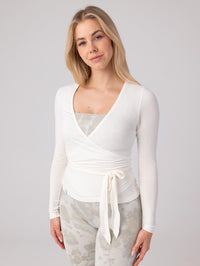Blake Wrap Longsleeve Ballerina Top: Weich &amp; elegant - Cream White / S