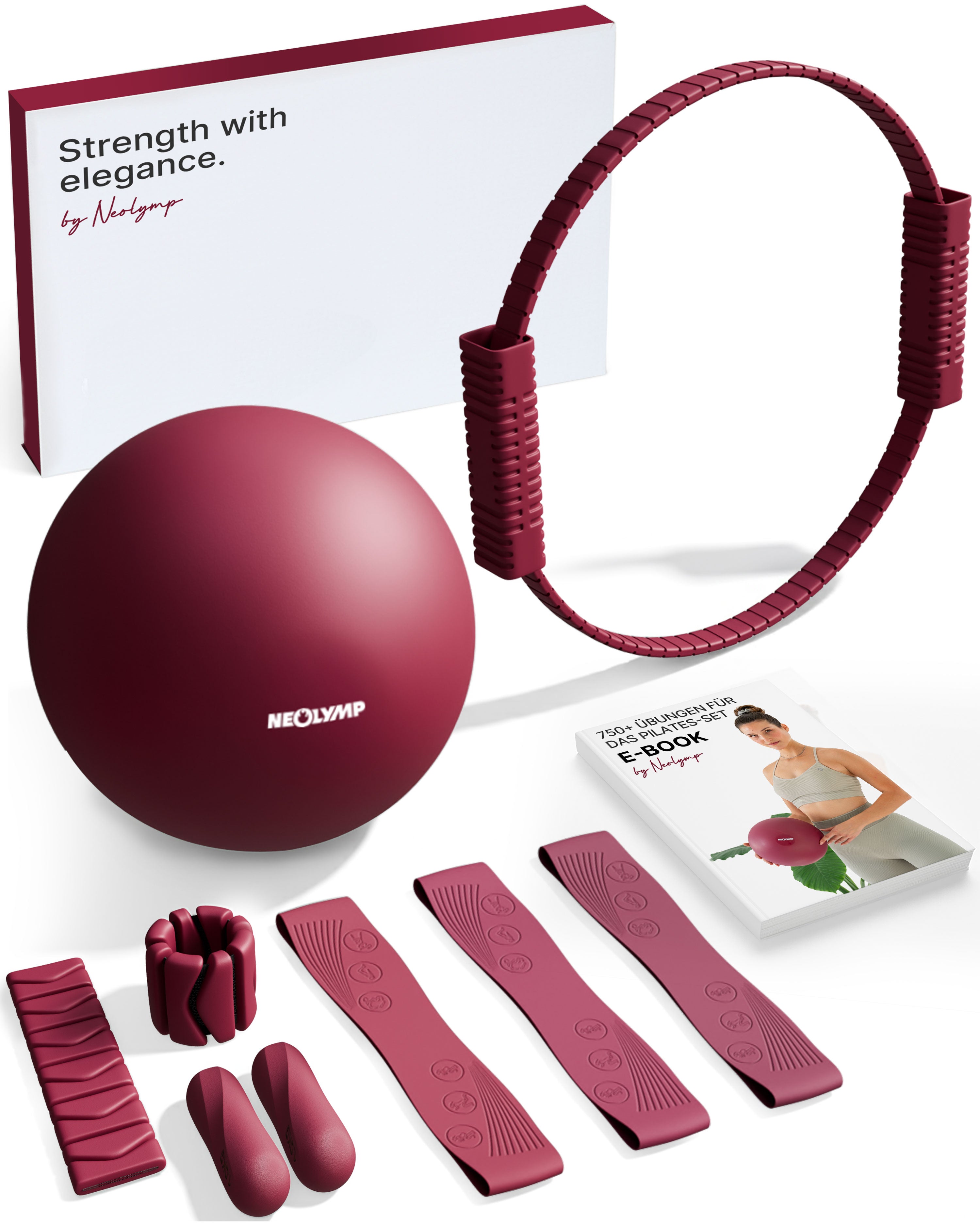 Pilates Komplett-Set Premium -  mit Geschenkbox - Yoga Sportgerät - Red