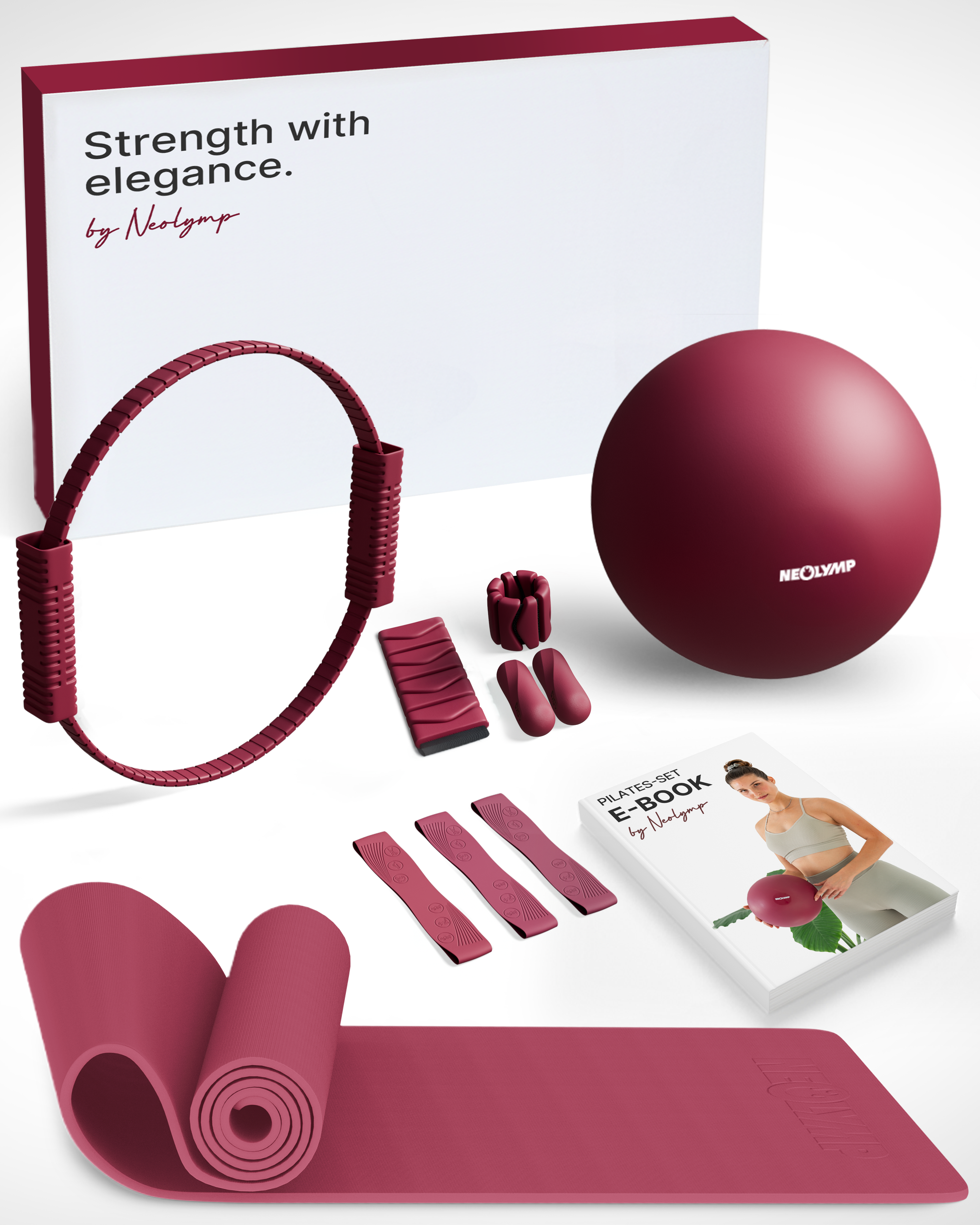 Premium Pilates Komplett-Set mit Geschenkbox - Yoga Sportgerät - Berry