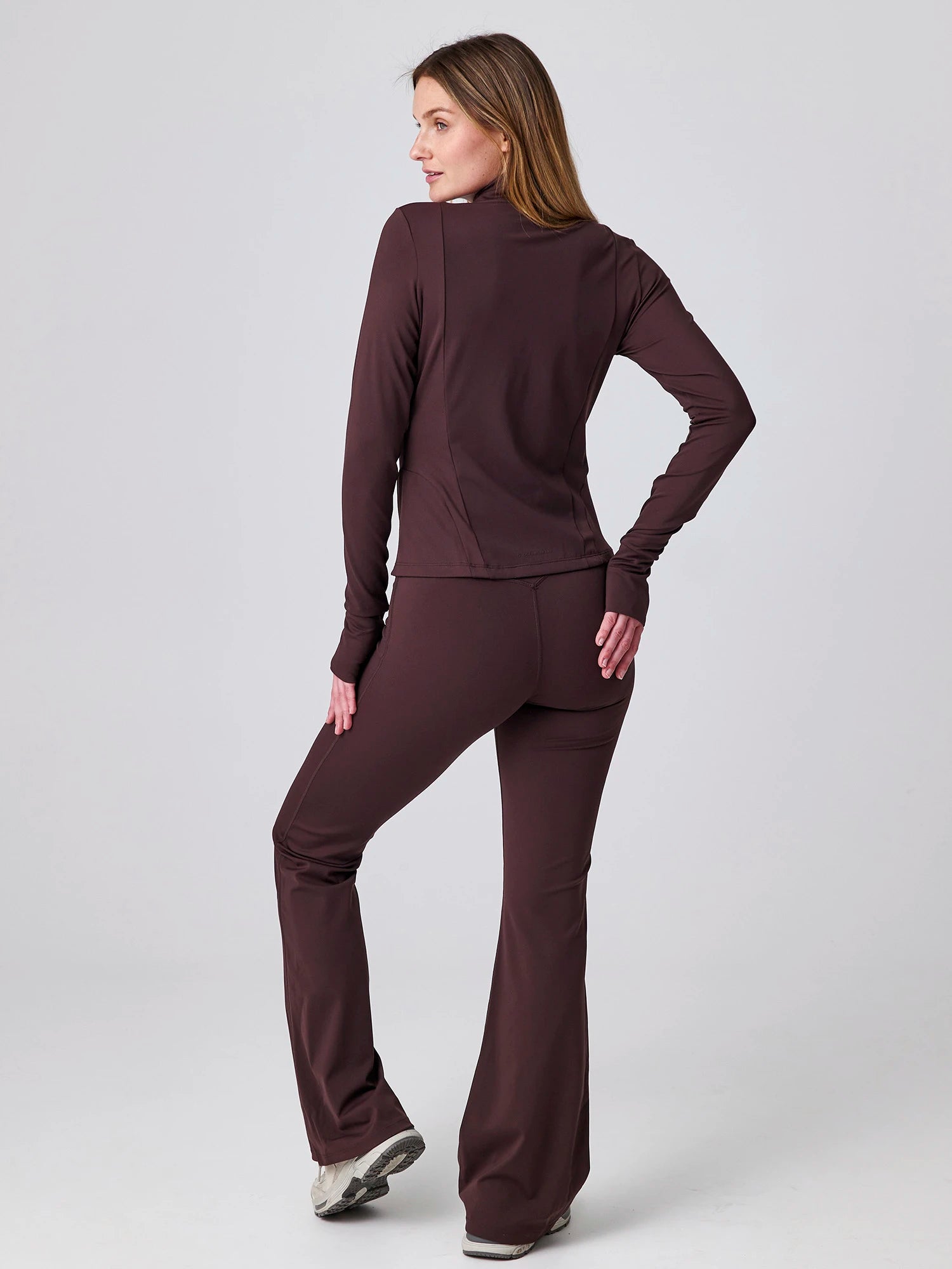Shania Zip Turtleneck + Gianna Flared Pants Set - Dark Oak - Yoga Set