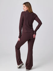 Shania Zip Turtleneck + Gianna Flared Pants Set - Dark Oak