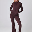 Shania Zip Turtleneck + Gianna Flared Pants Set - Dark Oak