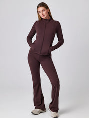 Shania Zip Turtleneck + Gianna Flared Pants Set - Dark Oak