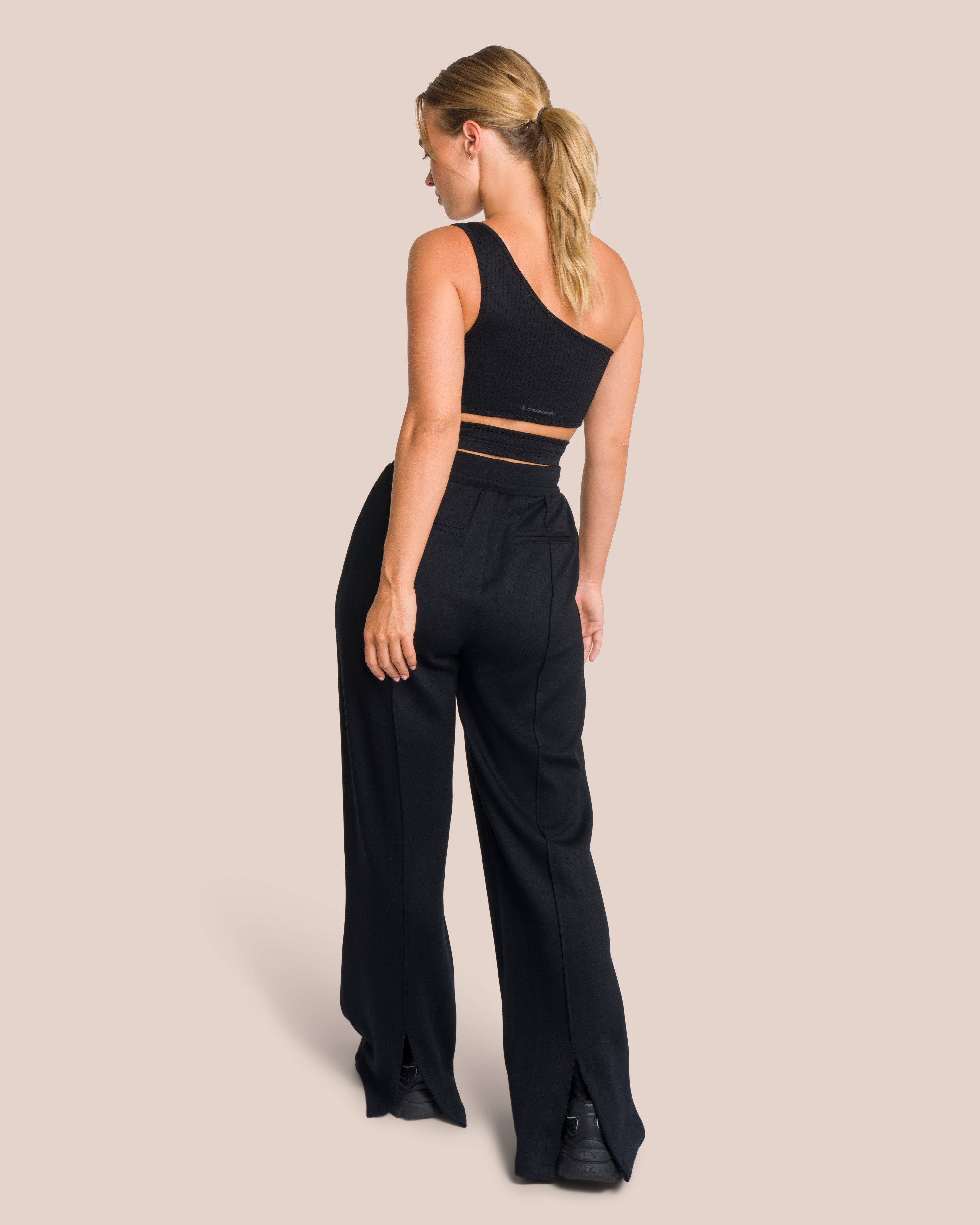 Elodie Asymmetric Wide Leg Set - Black