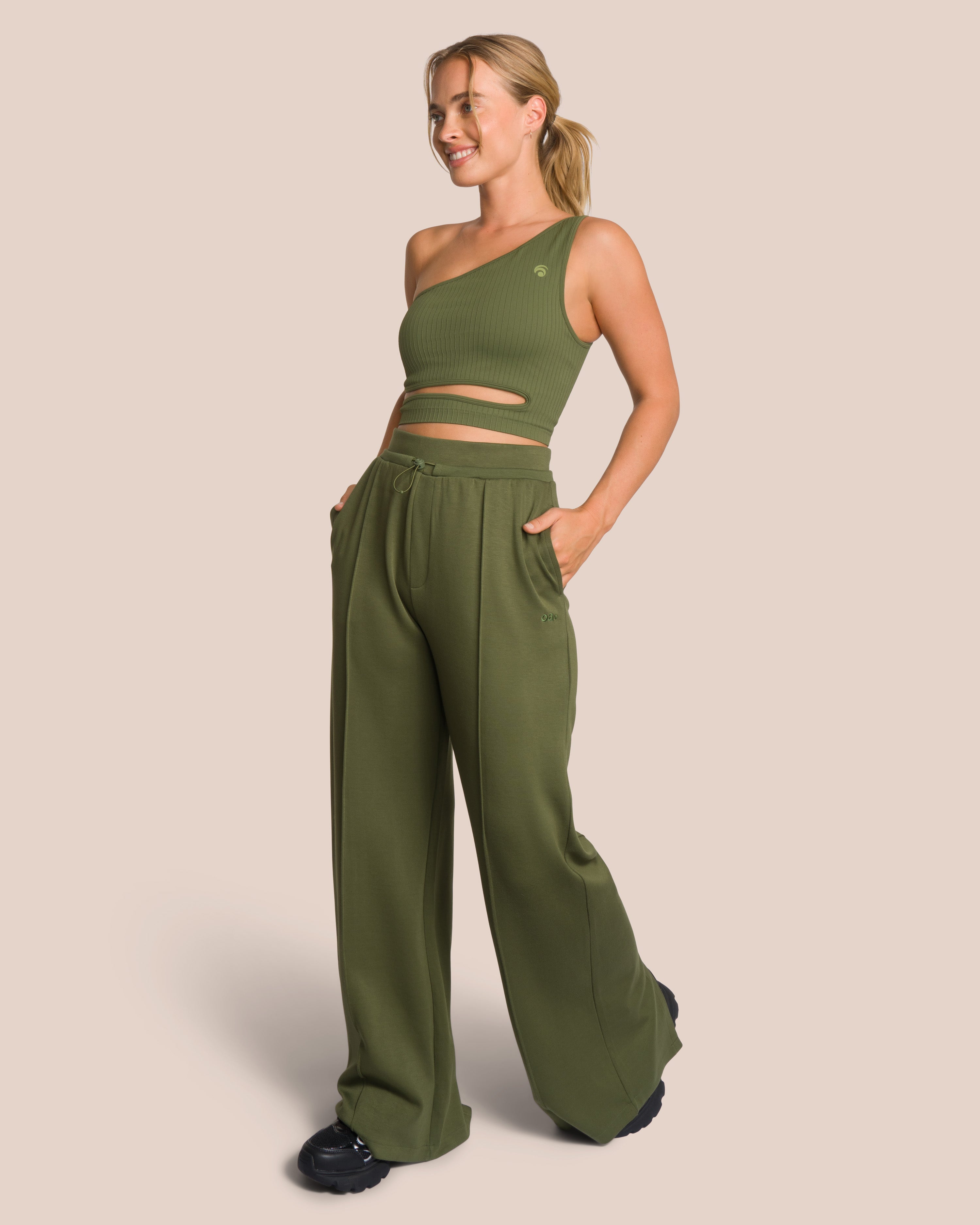 Elodie Asymmetric Wide Leg Set - Deep Pine Green