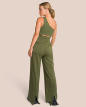 Elodie Asymmetric Wide Leg Set - Deep Pine Green