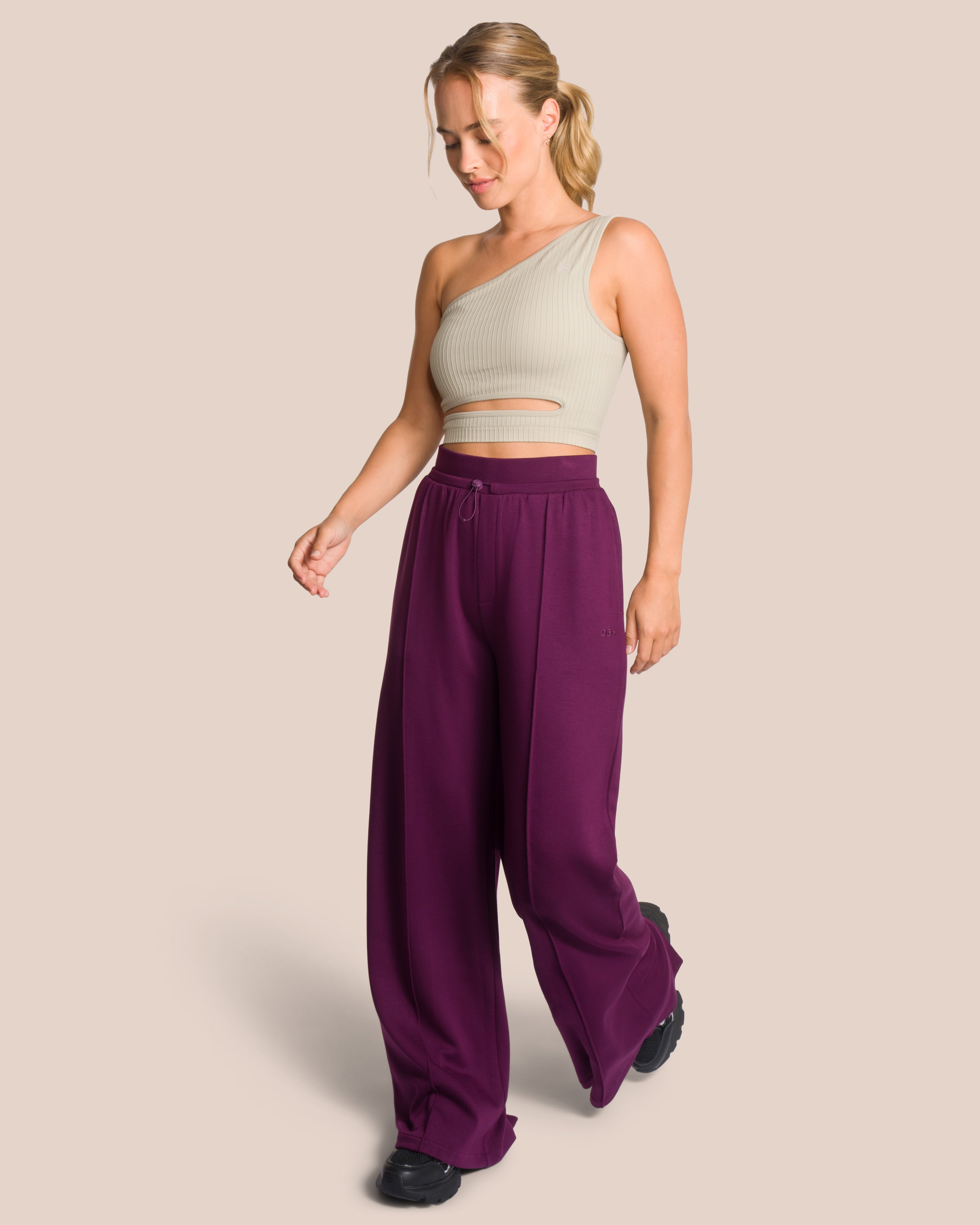 Elodie Asymmetric Wide Leg Set - Shadow Lilac & Tan