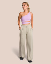 Elodie Asymmetric Wide Leg Set - Tan & Misty Lavender