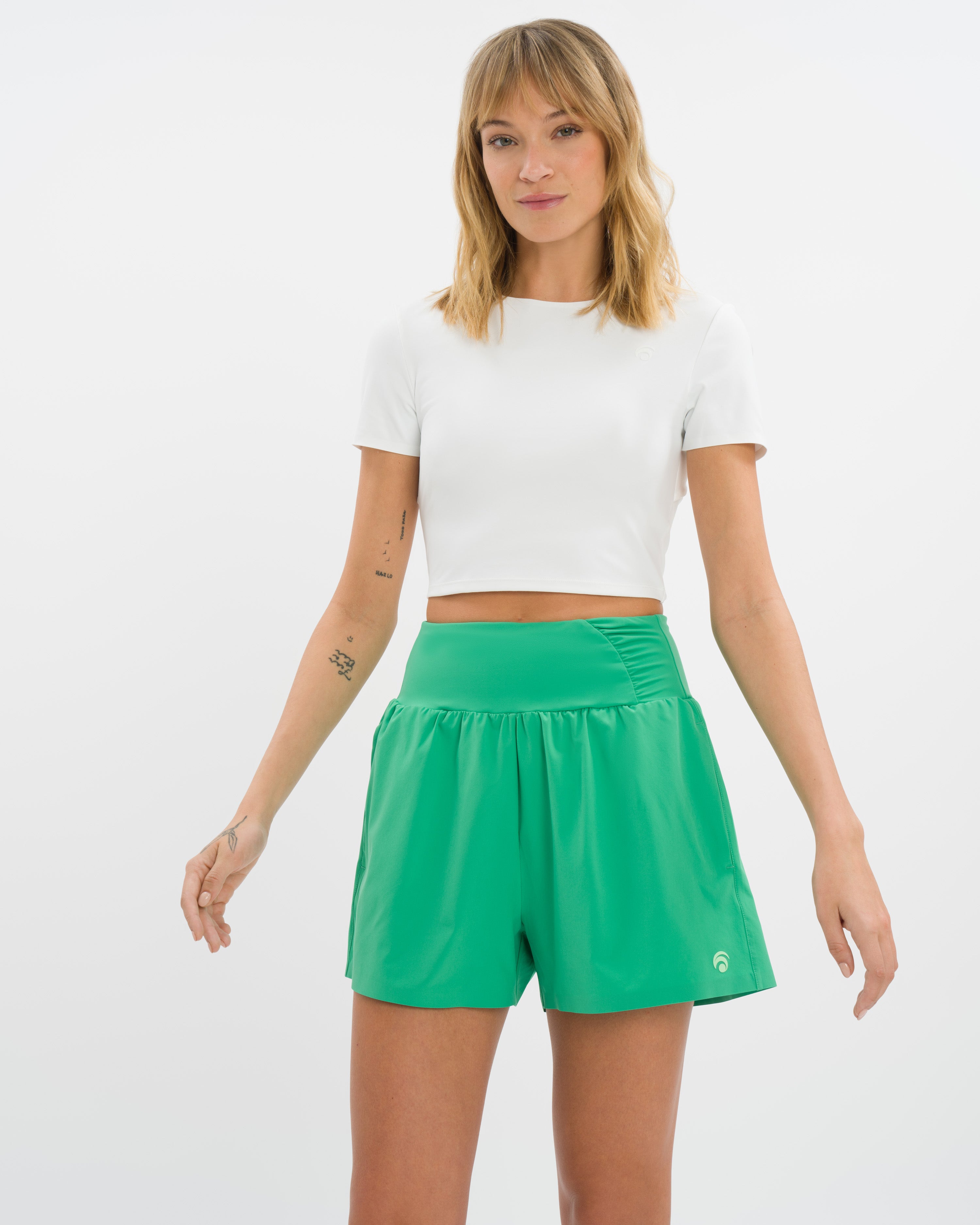 Marina Short Cropped Set - Holly Green & White