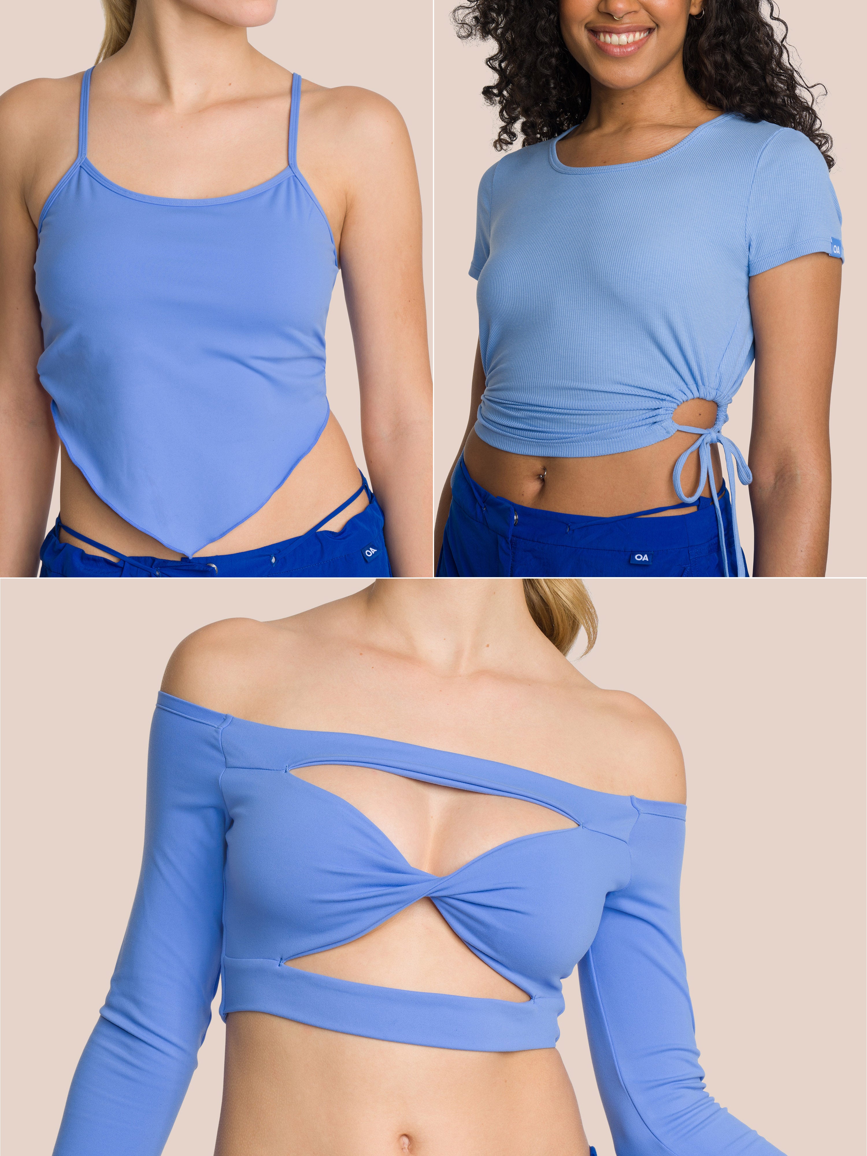 Three-Piece Cut Out Shirt Set Deluxe - Bay Blue & Soft Bay Blue